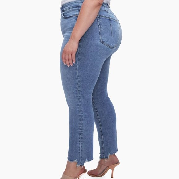 Size 24 Good American - Good Legs - Straight Leg Indigo Frayed - NWT! - Picture 1 of 14